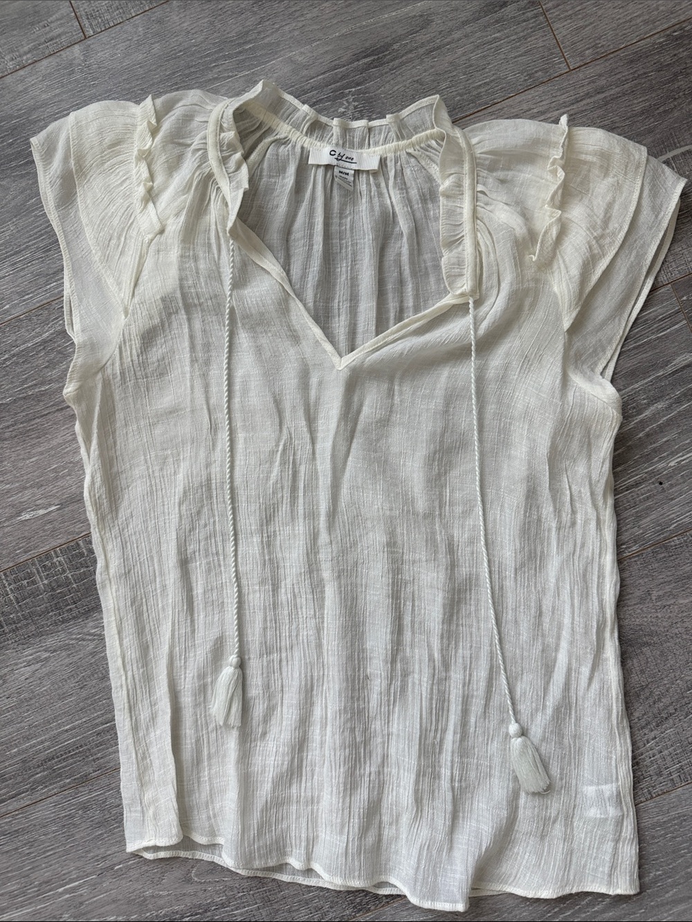 Sea Whisper Cream Tie-Neck Gauze Blouse